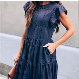 Vici navy eyelet mini dress, size S